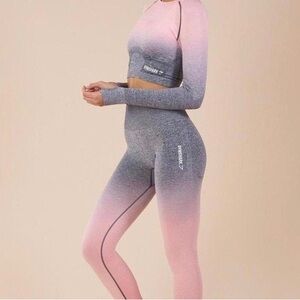 Gymshark Workout Set Crop Top & Leggings Ombré Pink Gray